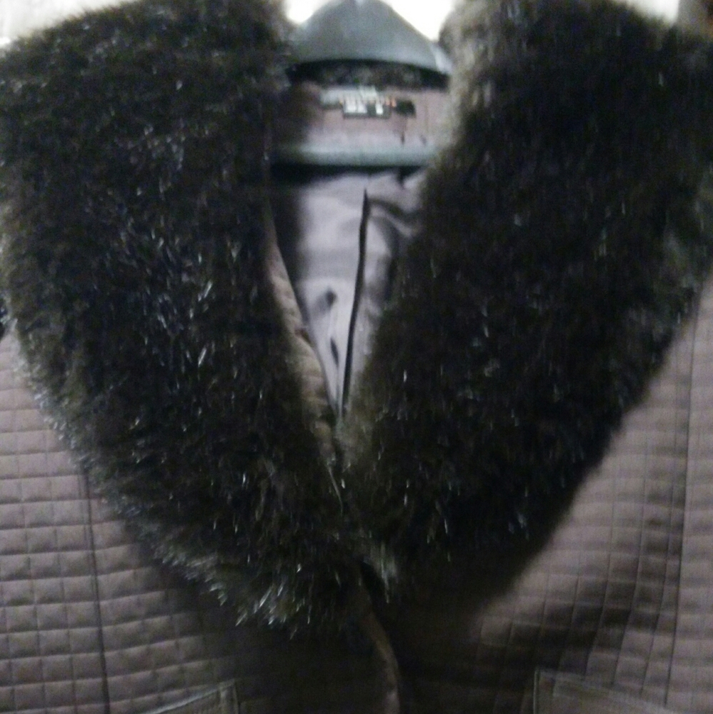 Dark brown jacket with faux fur,